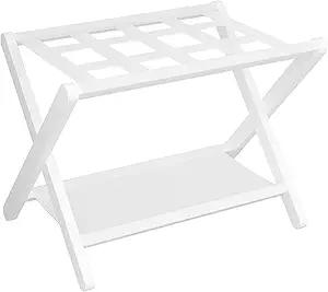 Heybly Luggage Rack, Folding Suitcase Stand with Storage Shelf, Heavy-Duty Luggage Holder for Guest Room Bedroom Hotel, Holds up to 141 lb, White, HLR010W1