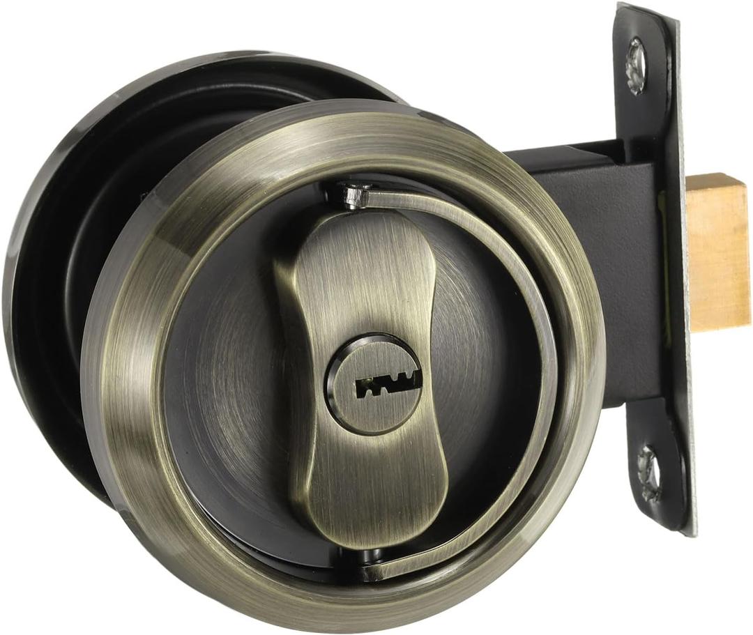 PATIKIL Stainless Steel Deadbolt Lock, Single Cylinder Dead Bolt Locks Modern Round Dead Lock for Exterior Keyed Front Entry Door Pick Resistant Security, Bronze