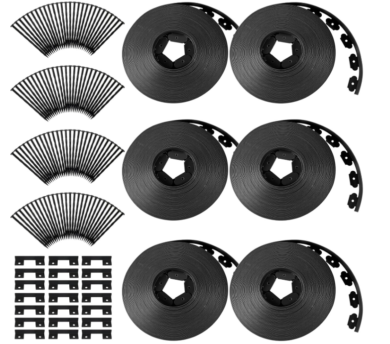 Sasylvia 236 FT Landscape Edging Kit 2 Inch Tall Edging Border with 216 Anchoring Spikes and 21 Connectors Flexible Plastic Yard Paver Barrier for Lawn Garden Grass Yard Home(Black)