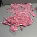 Lilosy Sexy Stocking Rhinestones Heart Garter Underwire Floral Mesh lace Sheer Babydoll Lingerie Teddy Bodysuit Skirt Set (Small, Pink)