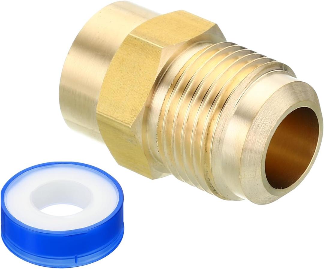 PATIKIL Brass Flare Tube Fitting, Union Coupling Gas Adaptor 5/8" (7/8"-14UNF) SAE 45° Flare Male to 3/8" NPT Female Pipe Connector Adapter with PTFE Tape for Refrigeration Gas System