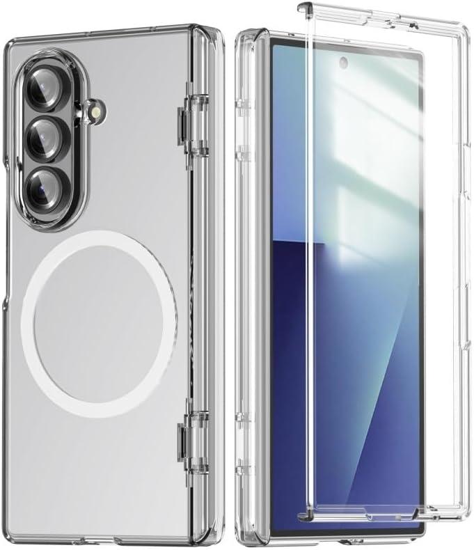 for Samsung Galaxy Z Fold 7 Case,Compatible with MagSafe,Crystal Clear No Yellowing,Built-in Touch Sensitive Anti-Scratch Screen Protector,Hard PC Military Grade Drop Shockproof Cover,Clear
