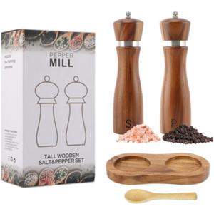 Wooden Salt and Pepper Grinder Set Shakers with Ceramic Core Adjustable Coarseness Manual Adjustable Coarseness 8 Tall Grinders molinillo de sal y pimienta