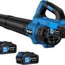 RYAHT Leaf Blower Cordless, 21V Powerful Electric Leaf Blower with 2 X 4.0Ah Batteries and Charger, 2 Speed Modes, Handheld Lightweight Leaf Blowers for Lawn Care, Patio, Dust, Blowing Leaves, Blue