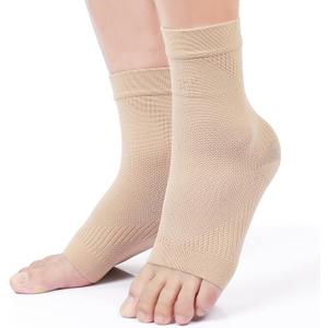 KEKING Ankle Compression Sleeve - 20-30mmhg Open Toe Compression Socks for Swelling, Plantar Fasciitis, Sprain, Neuropathy - Brace for Women and Men (X-Large, Beige)