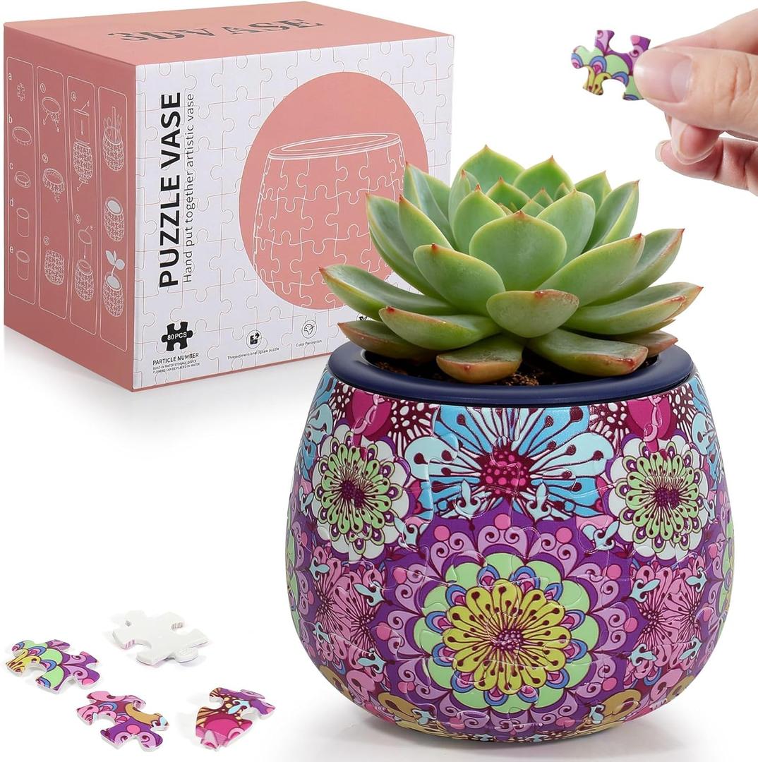 3D Puzzle Planter - Unique 3D Puzzle Vase, Home Decor Flower Pots for Indoor Cactus, Succulents Pots, Unique 3D Puzzles for Adult, Puzzle Gift for Puzzle Lovers (Mandala)