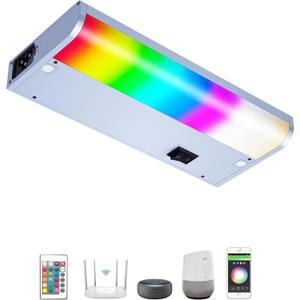 LAMPAOUS Hardwired Under Cabinet Lighting, Dimmable White and Color Changing with Remote Control, Compatible with Alexa, Google Home (9 Inch)