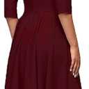 FENJAR Women's Elegance Audrey Hepburn Style Ruched Dress Round Neck 3/4 Sleeve Sleeveless Swing Midi A-line Dresses with Pockets, Calret, Large