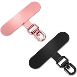 Stainless Steel Phone Tether Tabs - Universal Rust-Proof Lanyard Patches for Cell Phone Straps,Wristbands & Crossbody,No Adhesive (Rose Gold+Black)
