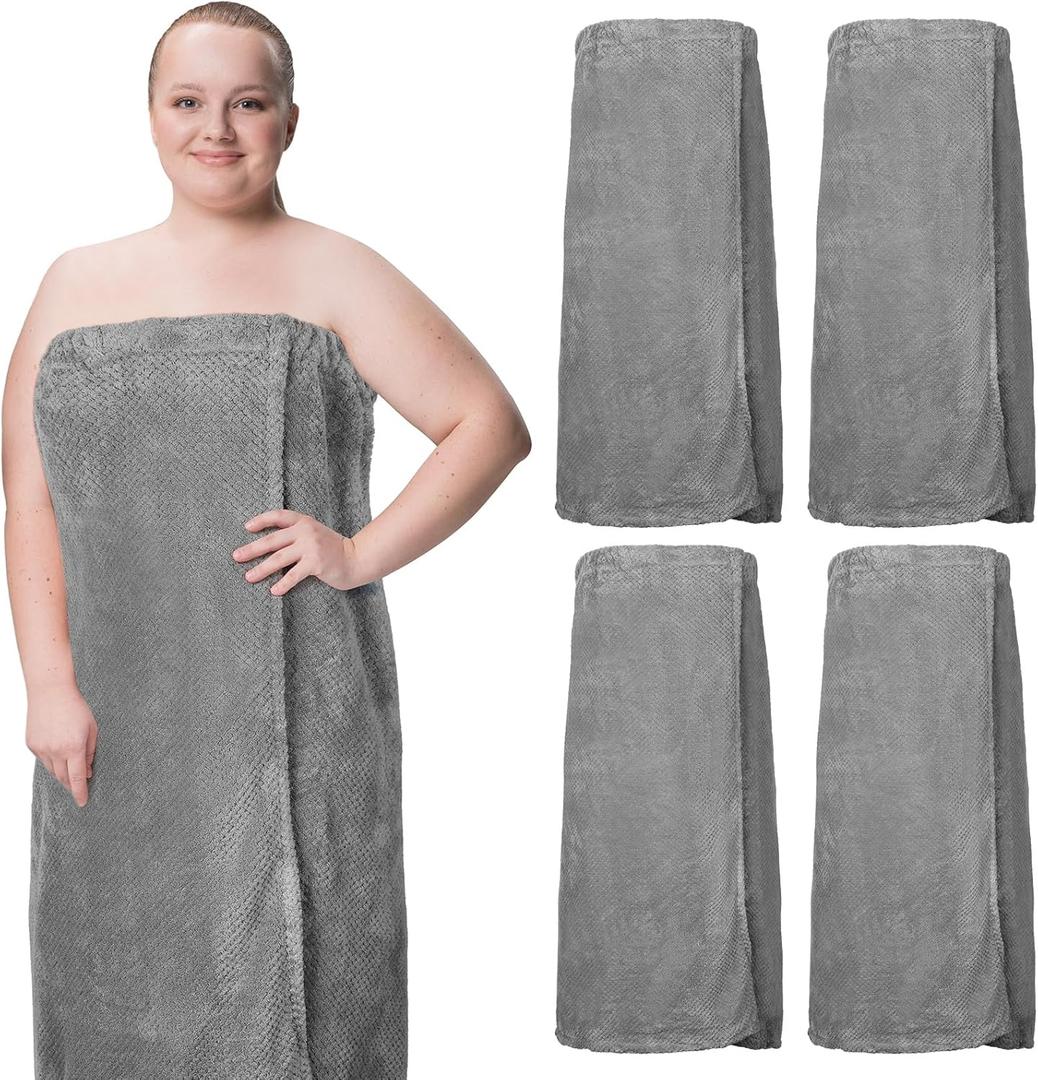 4 Pcs Towel Wrap for Women Waffle Spa Robe with Adjustable Closure Elastic Top Lightweight Wraps for Bath Shower (XX-Large-4X-Large, Gray)