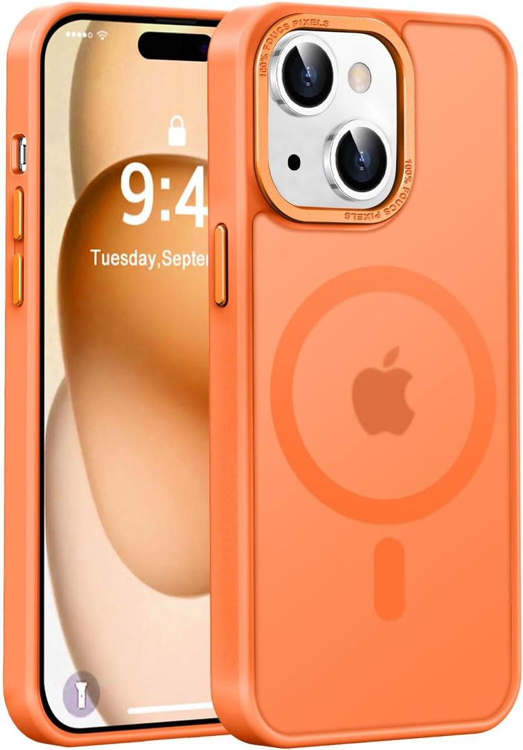 Newfuture Magnetic for iPhone 15 Case [Compatible with Magsafe] [Military Grade Drop Protection] Translucent Matte Anti-Fingerprint Shockproof Phone Case for iPhone 15 6.1 inch, Orange