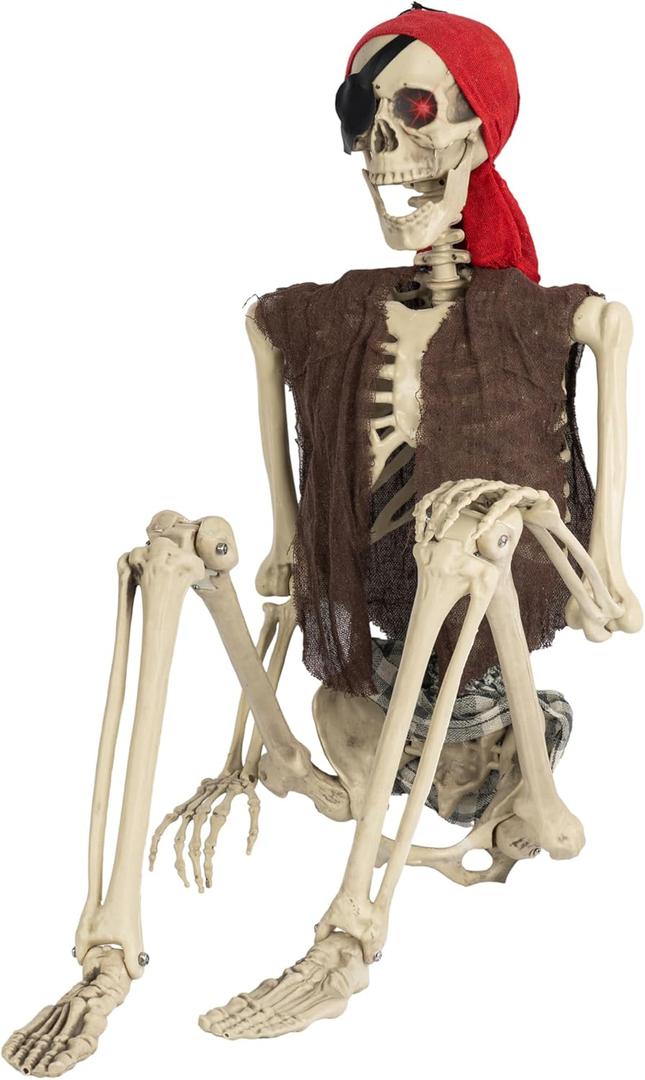 Hourleey 5 FT Halloween Skeletons Decoration, Life Size Full Body Bones Skeletons with Posable Joints, Halloween Pose Skeleton Decorations for Indoor Outdoor Party Haunted House Decor
