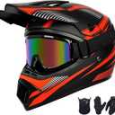 Youth Dirt Bike Helmet Set Includes Gloves, Goggles, Mask, Ideal Helmet for Kids 8-14, Premium Safety Gear for Dirt Bike Helmets Enthusiasts - DOT Approved (Red,M) (Medium, Red2)