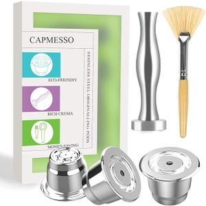 CAPMESSO Reusable Coffee Capsules Refillable Originalline Pod Stainless Steel Compatible with Nespresso OriginalLine Machines (Upgraded Creamy Version- 3 pod set)