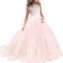 NNJXD Girls Princess Lilac Pageant Long Dress Kids Tulle Prom Ball Gowns, Size: 10-11 Years