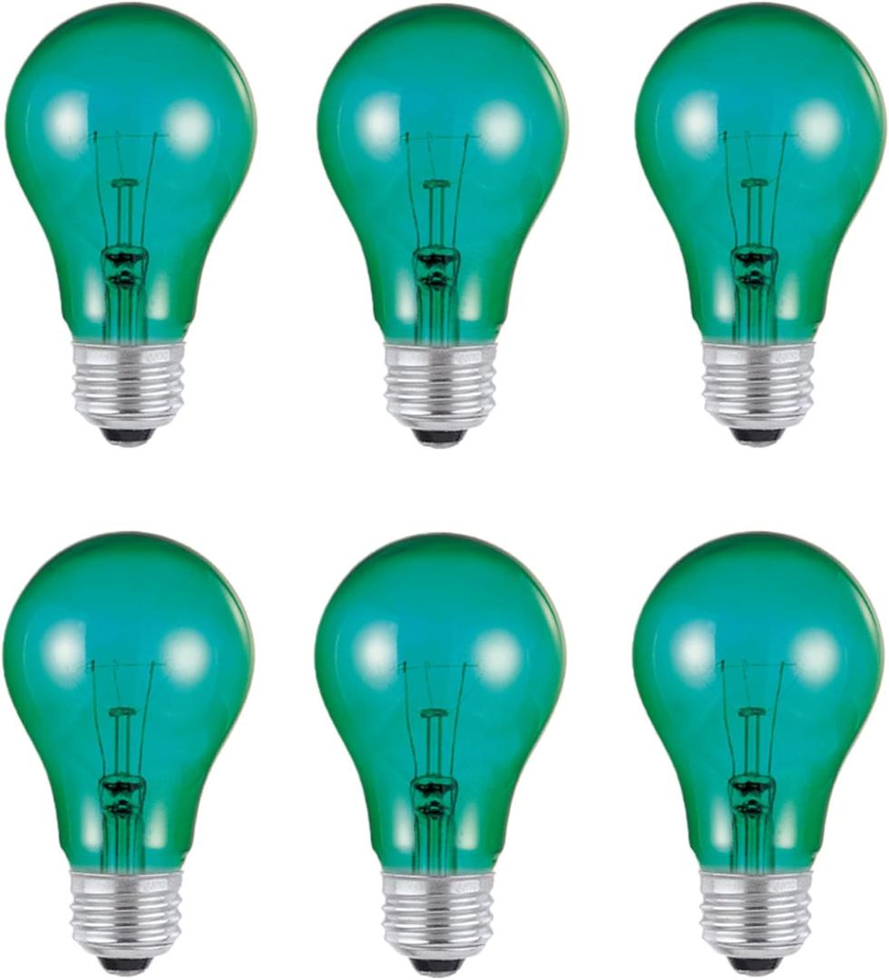 Westinghouse Lighting 0344420 25 Watt A19 Transparent Green Color Light Bulb, Incandescent Party Bulb, Medium Base, 6 Pack