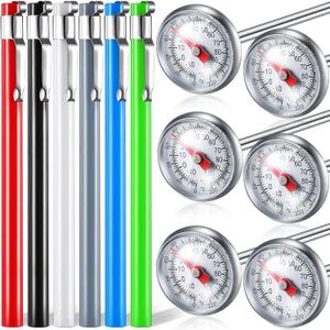 Xuhal 6 Pcs Stainless Steel Kitchen Thermometer with 5 Inch Long Stem 1 Inch Dial Thermometer Milk Frothing Food for Oven Probe Meat Grill BBQ Cooking Chocolate Water, Multicolor