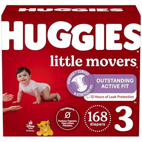 Huggies Size 3 Diapers, Little Movers Baby Diapers, Size 3 (16-28 lbs), 168 Count (6 Packs of 28)