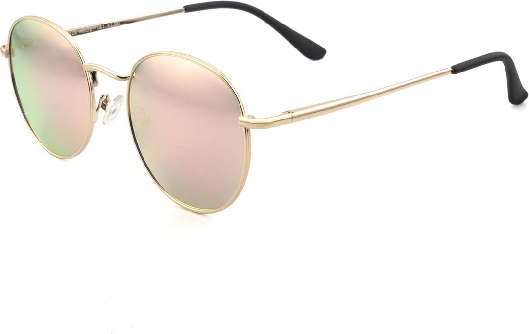 Full Reader Sunglasses Women Men, Mens Womens Reading Sun Glasses Metal Round BLue Pink Yellow Lens NON BIFOCAL, Gold Frame Mirrored Pink Lenses, 3.00