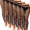 Newcotte 6 Pair Fishnet Stockings for Women Black Footless Thigh High Stockings Plus Size Lace Mesh Thigh High Tights