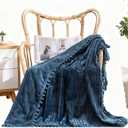 DISSA Fleece Blanket Throw Size  51x63, Blue  Soft, Plush, Fluffy, Fuzzy, Warm, Cozy  Perfect Throw for Couch, Bed, Sofa - with Pompom Fringe - Flannel Blanket Throw Blanket