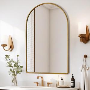 Wall Mirrors Matte Gold Metal Frame Mirror,24 * 36inch Arched Bathroom Mirror,Wall Mirror with Seamless Frame,Bathroom Mirrors for Over Sink in Farmhouses, Bathrooms,Living Room