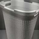 Mind Reader 50L Slim Laundry Hamper, Clothes Basket, Lid, Wicker Design, Plastic, 17.65"L x 13.75"W x 21"H, White