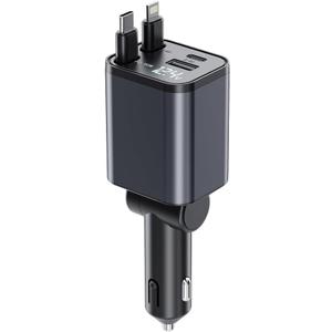 4 in 1 Retractable Car Charger,Super Fast Charging Car Chargers with 2 Retractable Cords and 2 UBS Port, Car Adapter for iPhone 16/15/14/13/12 Series and for Android