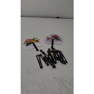 20 Pcs Folding Handheld Fans Paper Chinese Oriental Floral Wedding Round Shaped Accordion Fans Assortment with Plastic Handle for Birthday Party Favors Supplies(Black Handle)