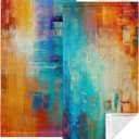 Burnt Orange Hand Towels Set of 2,Turquoise Modern Abstract Art Oil Painting Soft Absorbent Fingertip Face Towels Multicolor Kitchen Guest Dish Towel Multipurpose for Bathroom