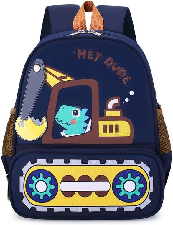 Toddler Backpack for Kids, Small 3D Cartoon Preschool Backpack for Age 2-4 kids Daycare Nursery Backpack for School (3D Dinosaur Excavator, Dark Blue)