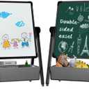Art Easel for Kids, Double Sided Kids Easel Drawing Board, Whiteboard & Blackboard, 360Rotating Adjustable(Black)
