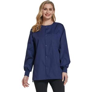 VOGRYE Women's Scrub Jacket Warm Up Snap Front Medical Uniform with 2 Pockets,Stretch Cotton Blend for Healthcare Hospital, L