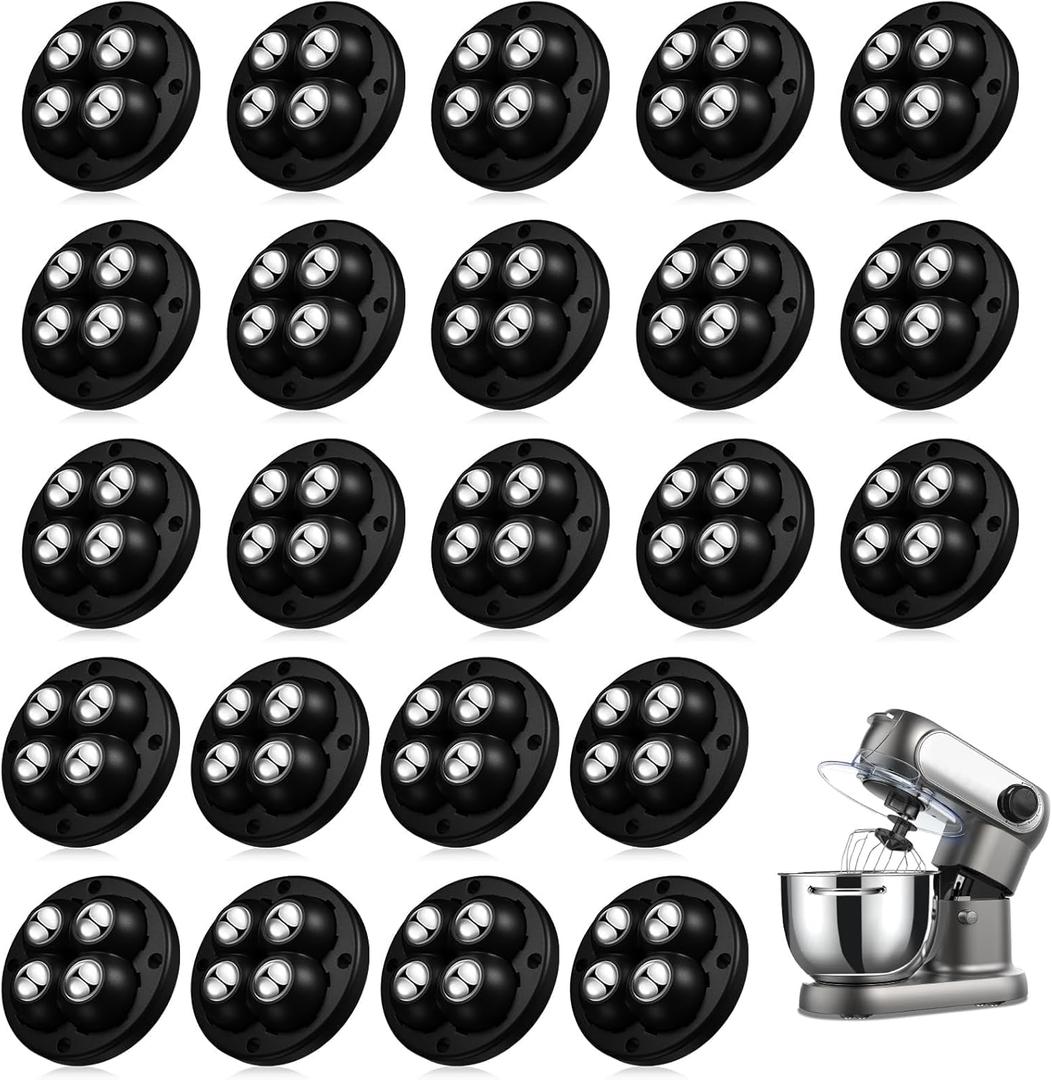 Self Adhesive Caster Wheels, Appliance Rollers for Kitchen Appliances, 360 Swivel Universal Wheel Mini Ball Transfer Roller for Storage Box (with 4 Ball Bearings, Black, 24 PCS)