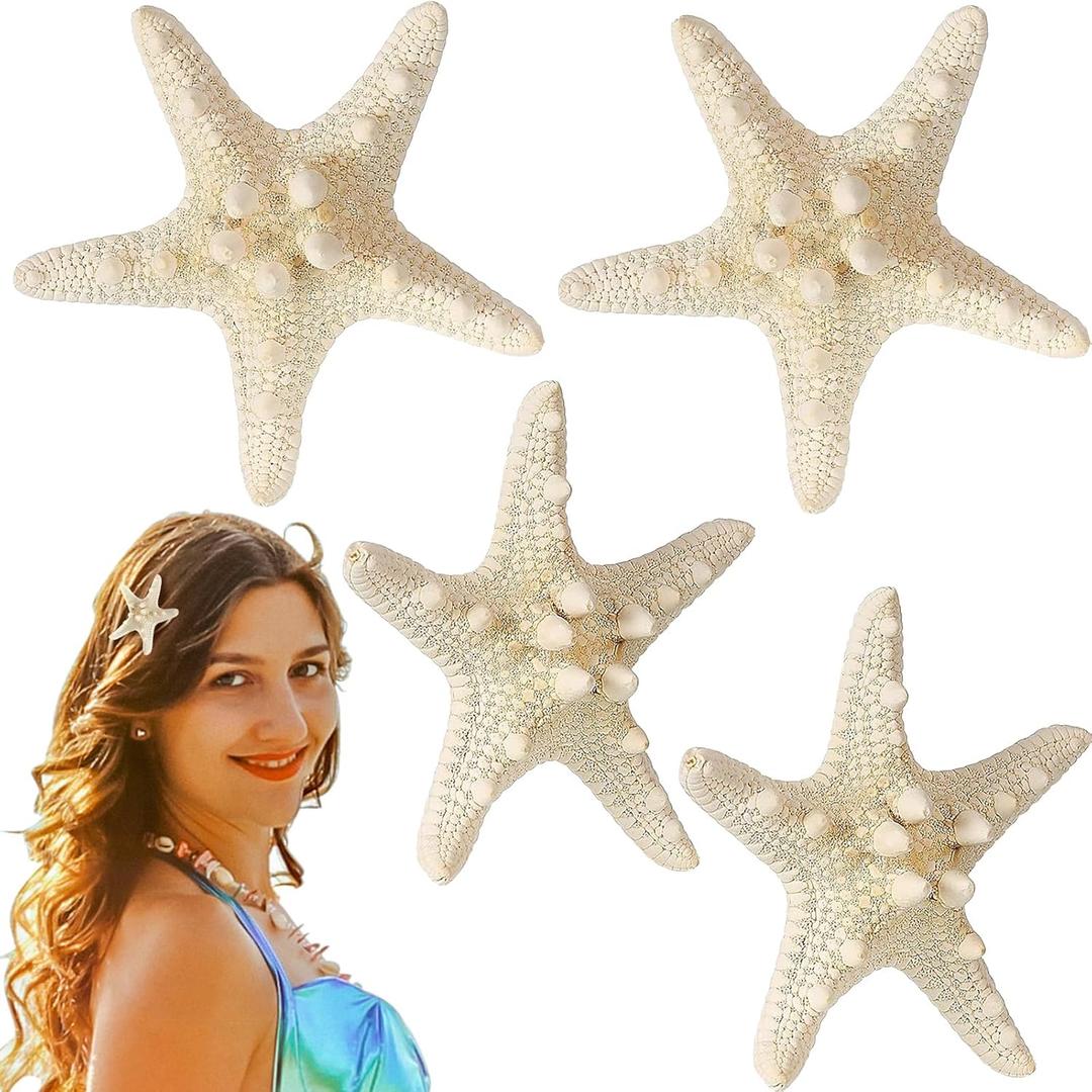 Syhood 4 Pcs Resin Starfish Hair Clip Halloween Mermaid Accessories Seashell Sea Star Hair Clip for Women Mermaid Costume(Classic Color, Starfish)