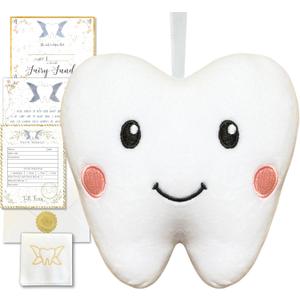 Squishie Tooth Fairy Pillow with Pocket and Poem to Invite Tooth Fairy - Tooth Fairy Tooth Holder Plushie, Coy