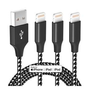 iPhone Charger Fast Charging Cord 3 Pack 10 FT Apple MFi Certified Lightning Cable Nylon Braided iPhone Charger Cord Compatible with iPhone 13 12 11 Pro Max XR XS X 8 7 6 Plus SE iPad and More (BlackWhite)