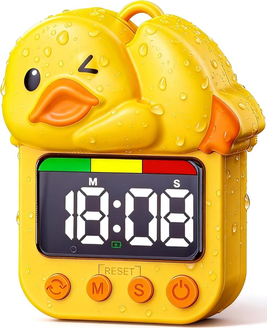 Shower Timer Cute Duck Waterproof Bathroom Toilet Kids Visual Timer, Suction Cup for Wall Mount Swim, Rechargeable (Yellow)