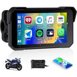 CarPlay Screen for Motorcycle, Portable Wireless Carplay/Android Auto for Motorcycle,5 inch IPS Waterproof Portable Radio GPS Display for Motorbike with Bluetooth, TF Port
