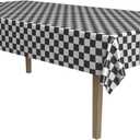 Beistle Checkered Tablecover  Black and White Rectangular Plastic Tablecloth, Disposable Table Decoration for Racing, Sports, 1950s Diner, and Rock & Roll Themed Parties, 54" x 108"