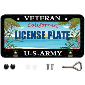 Veteran US Army Design License Plate Frame Army Decorative Stainless Steel Car License Plate Cover for Men Women Boys Girls Fans 12 X 6 Inch