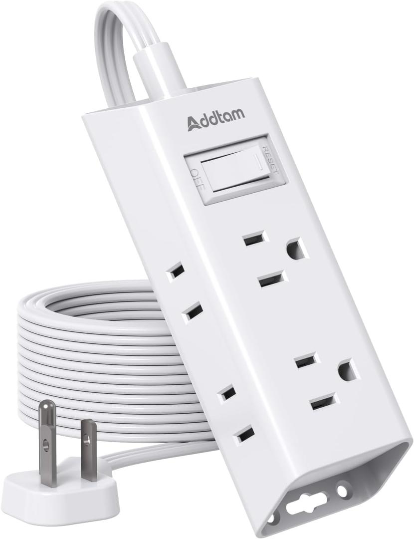 Cruise Ship Essentials, Flat Plug Power Strip, Addtam 3FT Ultra Flat Extension Cord with 6 Outlets Extender, No Surge Protector for Cruise Ship, Travel, Dorm, Home Office, ETL Listed (White)