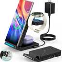 Foldable Wireless Charger for Samsung, 3 in 1 Fast Samsung Charging Station for S25 Ultra S24/S23/S22/Z Fold 7/6/Z Flip/Note, Rotatable Samsung Watch Charger for Galaxy Ultra/8/7/6, Galaxy Buds, Black