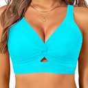 Women's Bikini Top - Supportive Swimsuit for Large Bust - 2025 Cut Out Twist Swim Top - Teal, Size: Large
