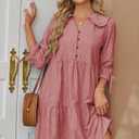 CCTOO Women's Summer Dresses Casual V Neck Button Down 3/4 Sleeve Floral Print Loose Flowy Shirt Dress 217 R S