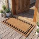 Kempf Black Border Coco Coir Doormat, 24" x 48", Non-Slip Backing, Heavy Duty Natural Fiber Front Door Welcome Entrance Mat, Low Clearance, Outdoor Indoor