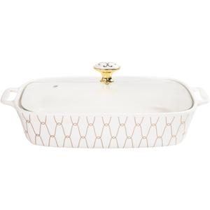 Ceramic Casserole Dish with Glass Lid, 1.3 QT Serving Soup Tureen, Chafing Dish for Buffet, Family Food preserve Tray, Catering Casserole for Party Style 10.6" x 7.3"