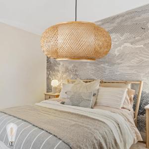 Bamboo Pendant Light Basket Weave Hanging Light, 1 Light Elegant Rattan Chandelier for Kitchen Island Nursery (19")