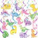 Dinosaur Birthday Party Hanging Swirls 20pcs Pastel Dinosaur Birthday Decorations for Girls Dino Theme Party Foil Ceiling Swirls Decorations Baby Shower Supplies