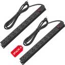 2Pack Metal 8 Outlet Mountable Power Strip, Wall Mount Outlet Heavy Duty, Wide Spaced Commercial Shop Power Strip with Switch, 3 FT SJT 14AWG Power Cord.